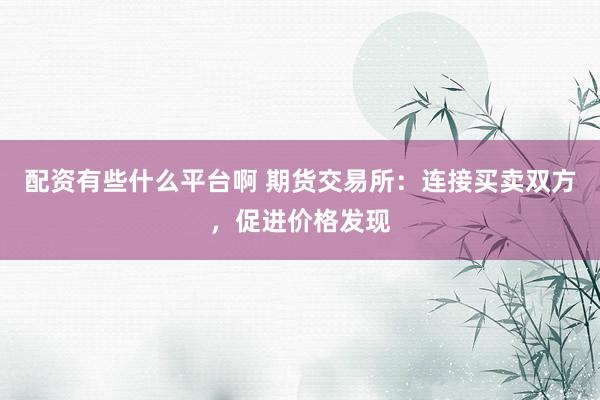配资有些什么平台啊 期货交易所：连接买卖双方，促进价格发现