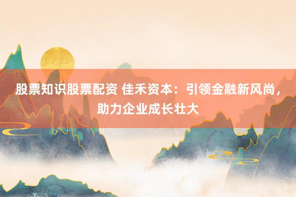 股票知识股票配资 佳禾资本：引领金融新风尚，助力企业成长壮大