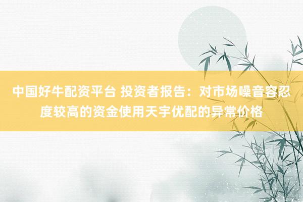 中国好牛配资平台 投资者报告：对市场噪音容忍度较高的资金使用天宇优配的异常价格