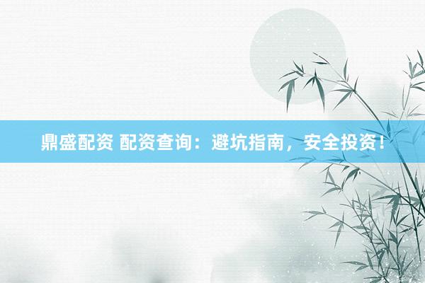 鼎盛配资 配资查询：避坑指南，安全投资！